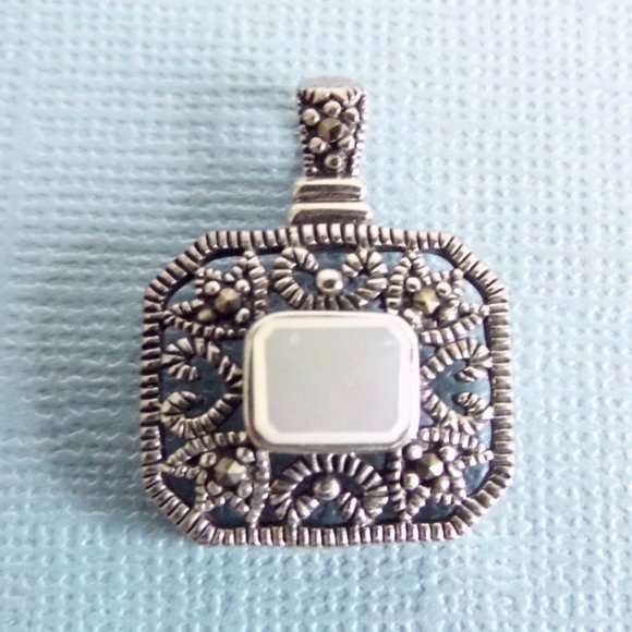 Jewelry - Sterling SILVER Marcasite Filigree MOP Pendant